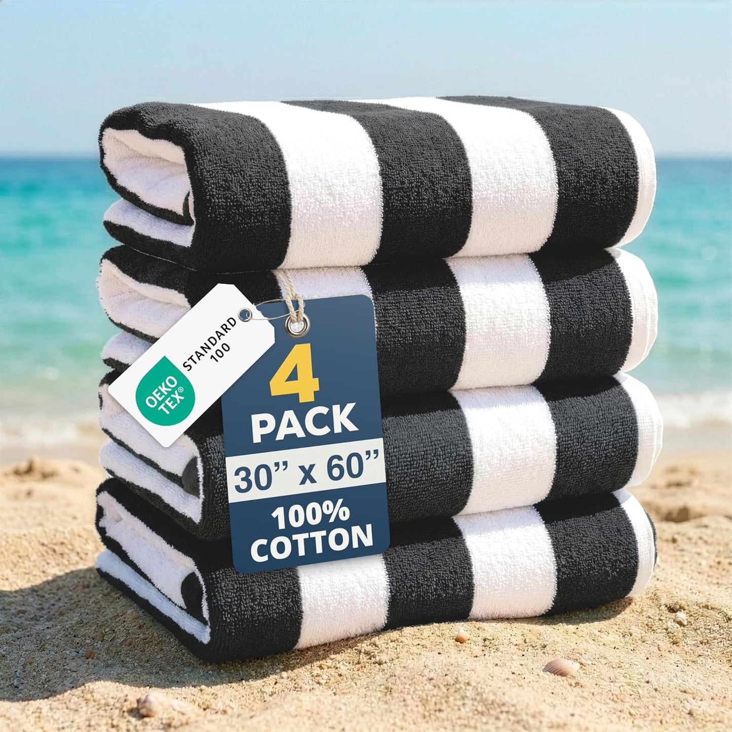 LANE LINEN Cabana Stripe Beach Towels