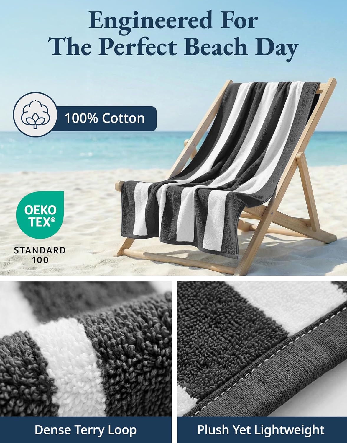 LANE LINEN Cabana Stripe Beach Towels