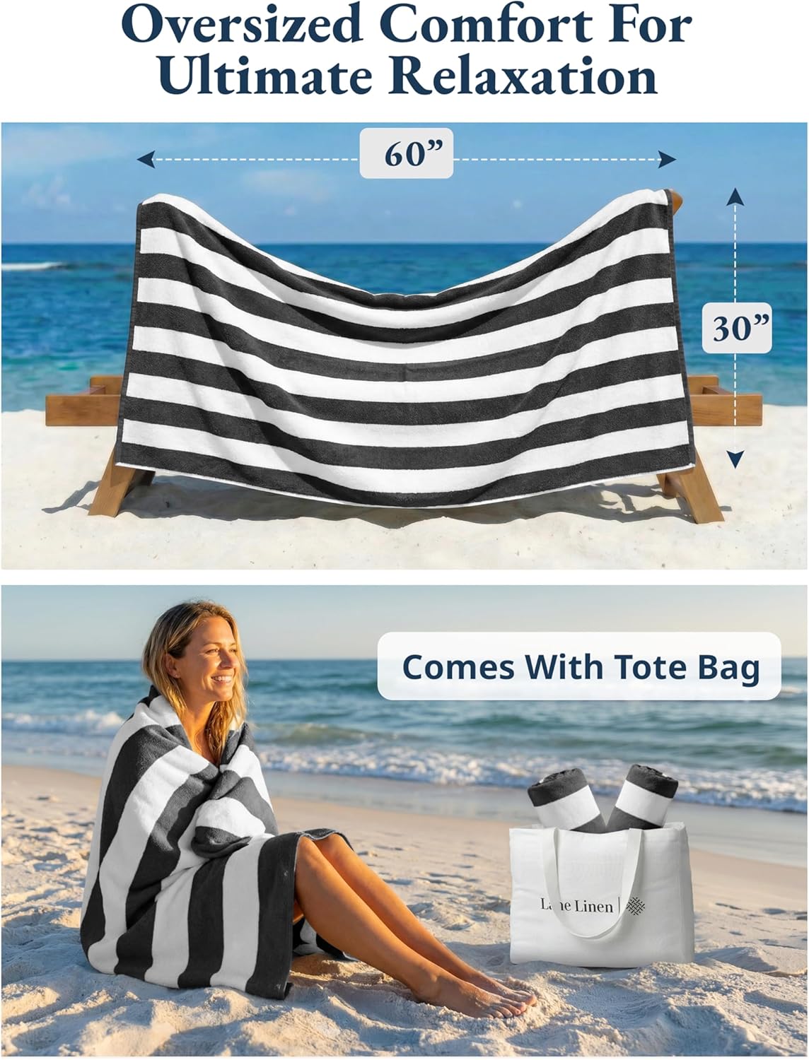 LANE LINEN Cabana Stripe Beach Towels
