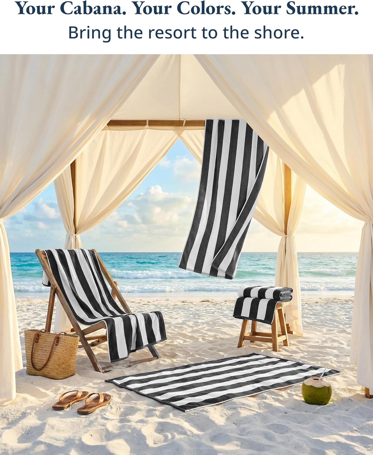 LANE LINEN Cabana Stripe Beach Towels