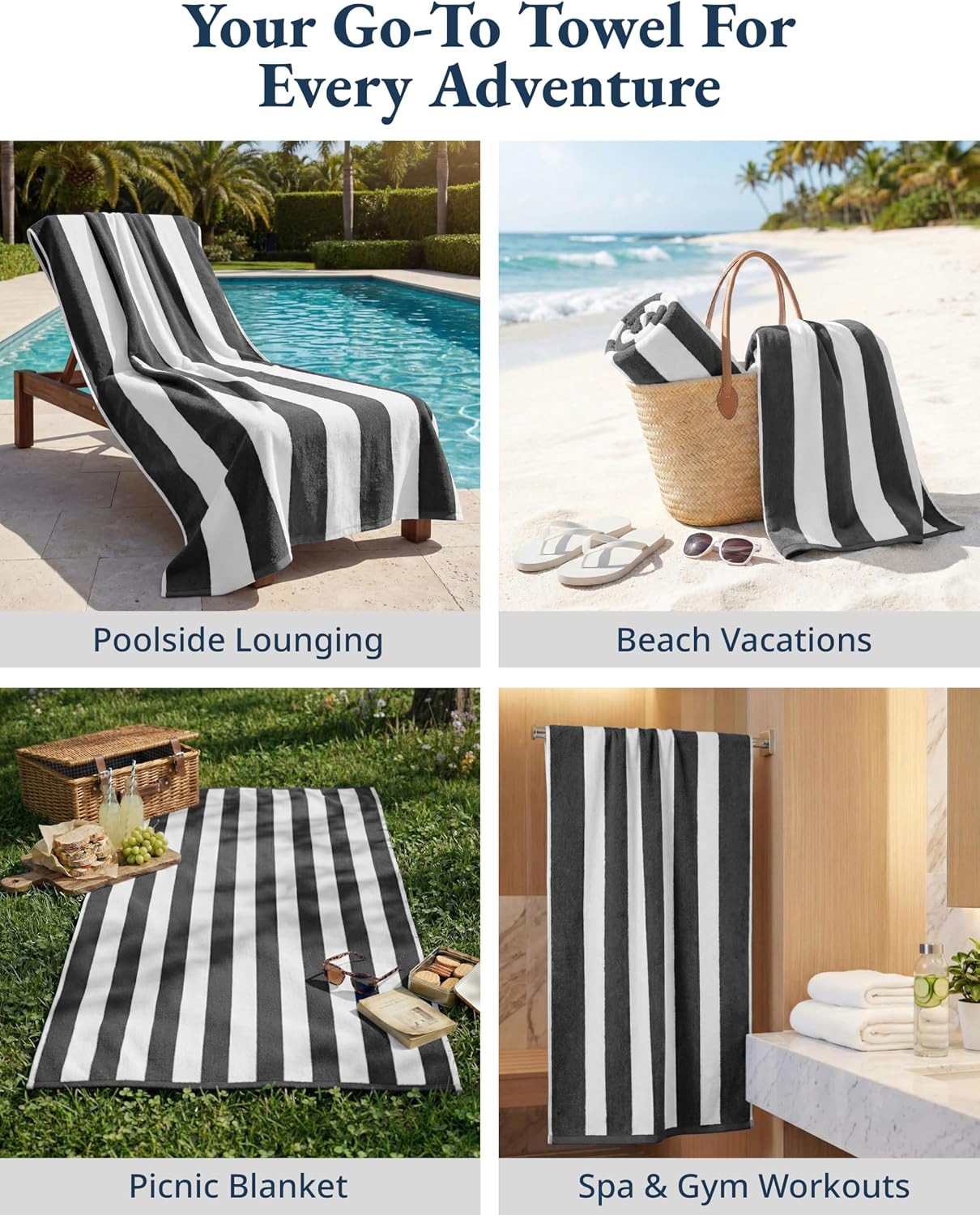 LANE LINEN Cabana Stripe Beach Towels