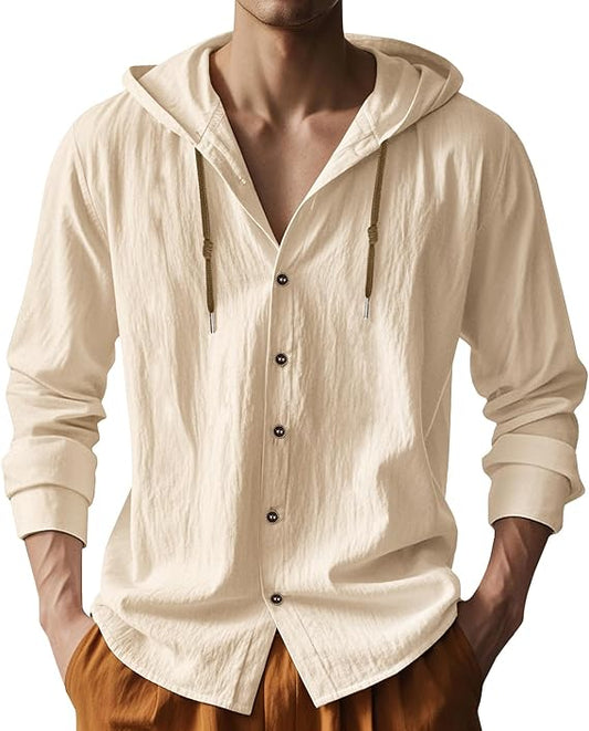 Men's Cotton Linen Long Sleeve Button Down Shirt