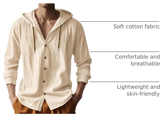 Men's Cotton Linen Long Sleeve Button Down Shirt