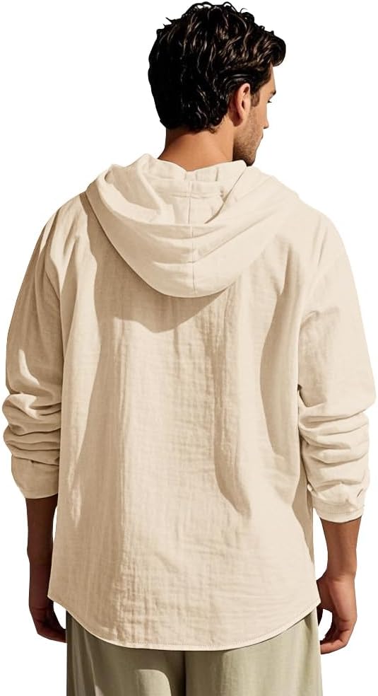 Men's Cotton Linen Long Sleeve Button Down Shirt