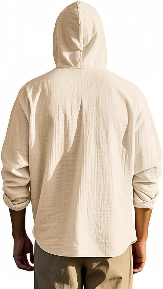 Men's Cotton Linen Long Sleeve Button Down Shirt